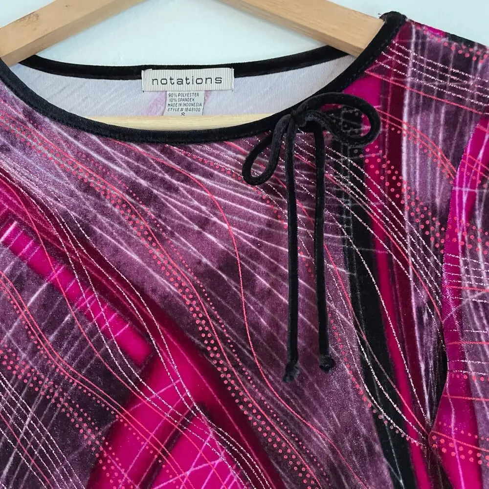 VTG Y2K Pink Metallic Velvet Long Sleeve Bow Neckline SZ SMALL Clueless 90s EUC - Picture 3 of 10